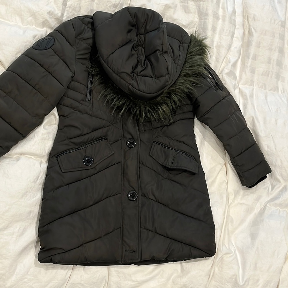 Diesel kids puffer jacket dark hunter green removable hood pockets button&zip 8